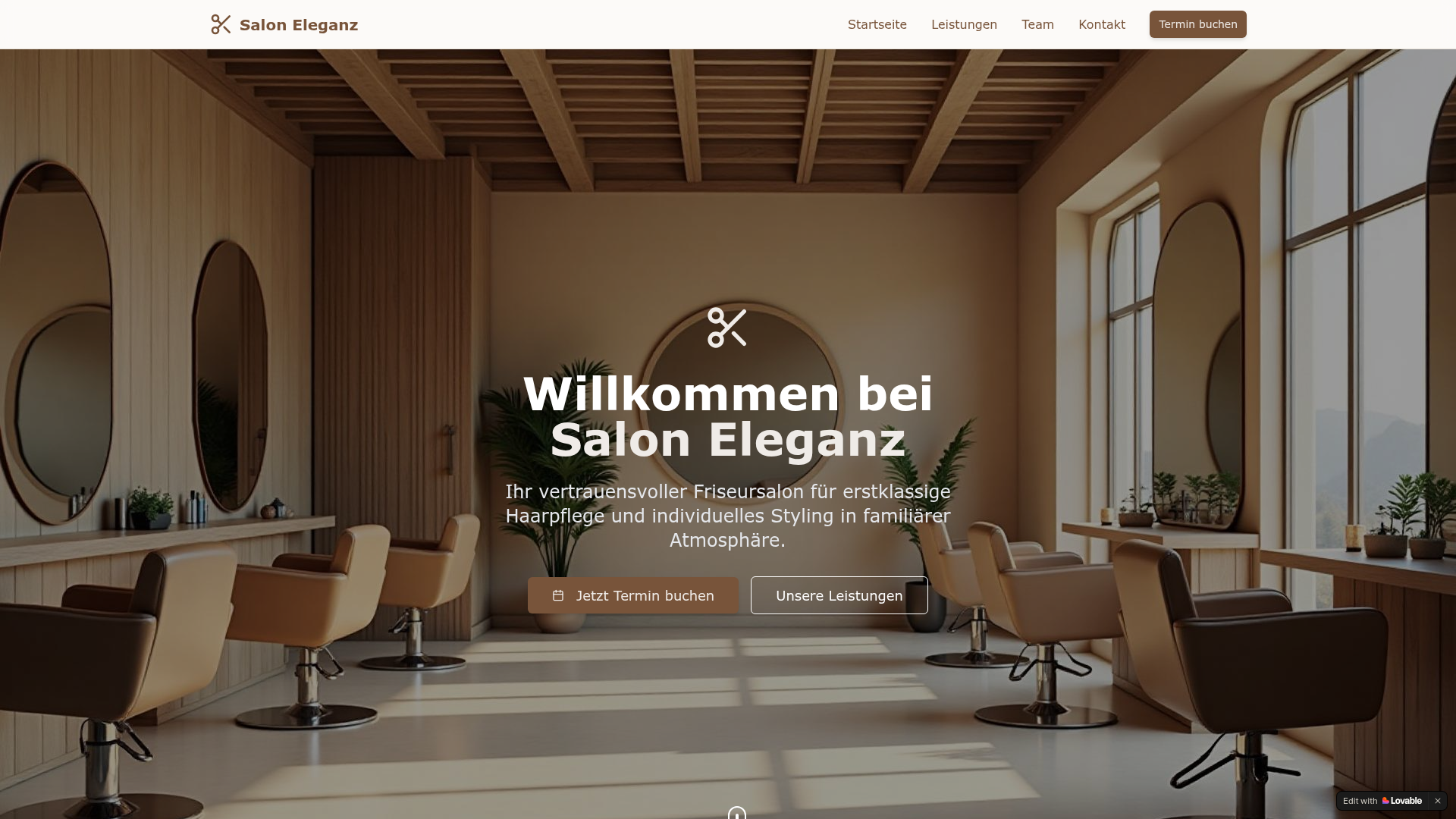 Vorschau einer Friseursalon Webseite mit Preisliste, Team-Vorstellung und Online-Terminbuchung