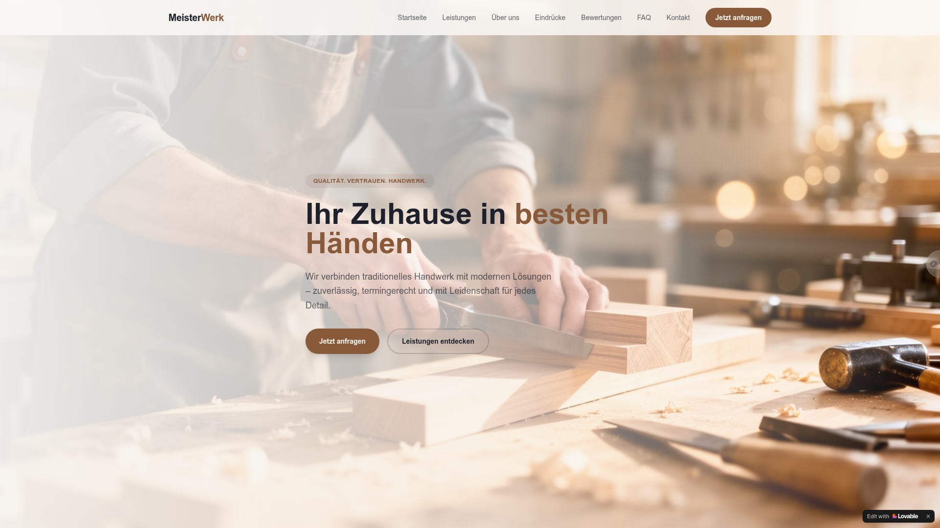 Vorschau einer professionellen Handwerker Webseite mit Leistungen, Referenzen und Kontaktformular