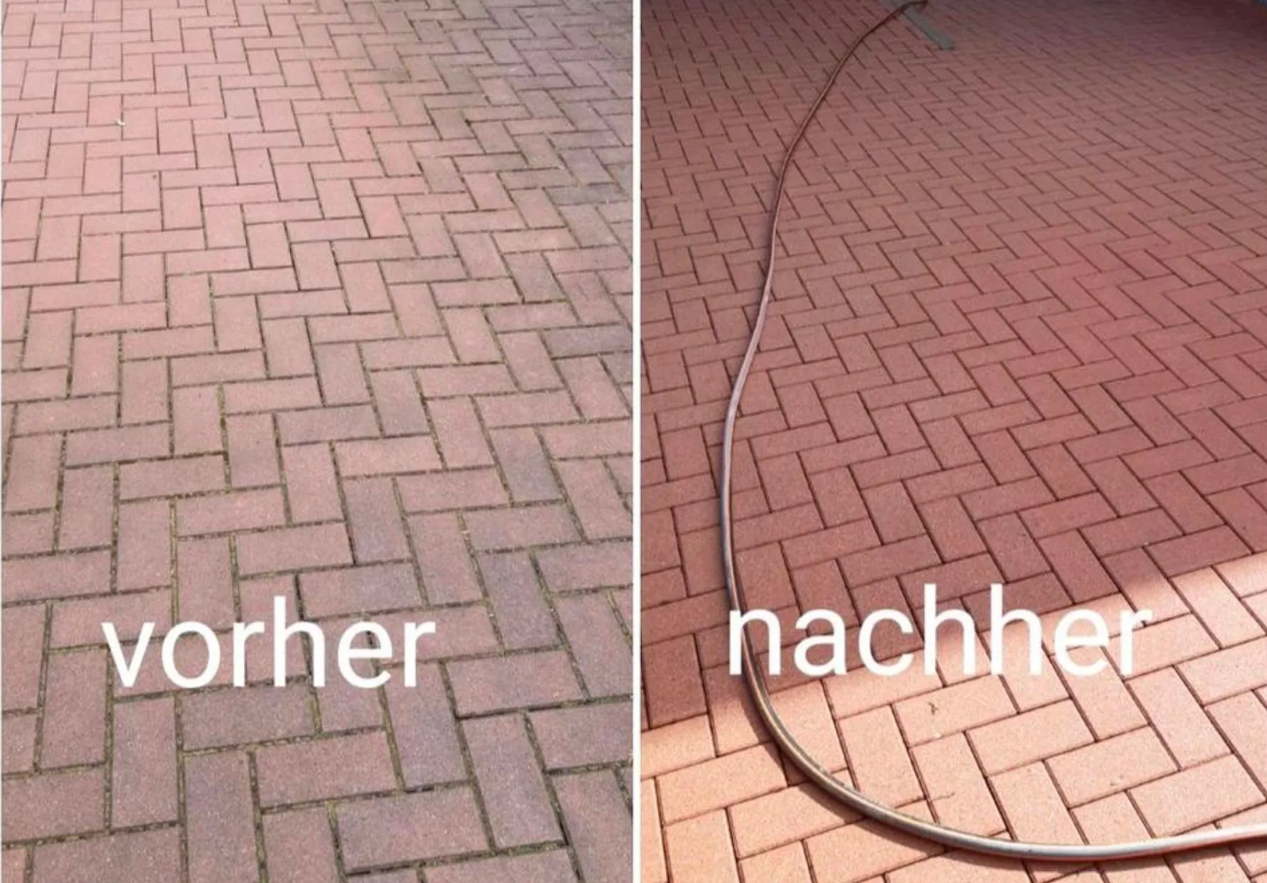 Vorher/Nachher einer gereinigten Pflasterfläche